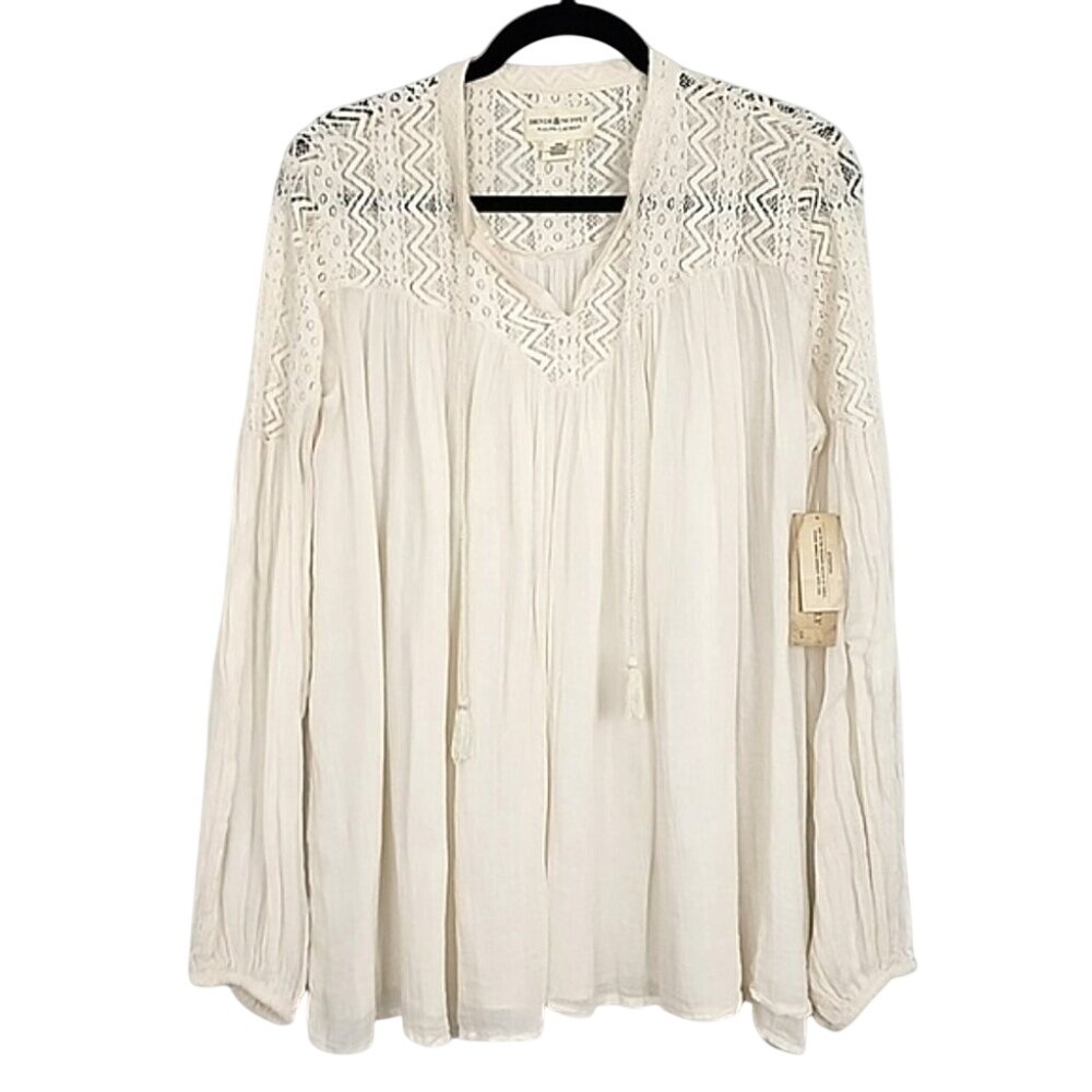 NWT Denim & Supply Ralph Lauren Women's Cream Crochet Lace Boho Blouse Medium
